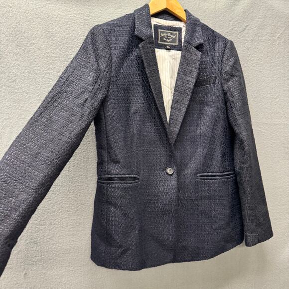 Lucky Brand Blazer Womens 6 Blue Tweed Textured Jacket Lined Coastal 1 Button - Picture 3 of 9